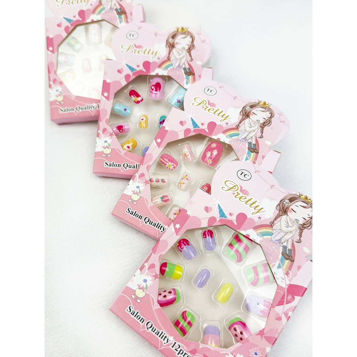 Cute Fancy Press On Kids Nails Set: MIX COLOR / ONE(12)