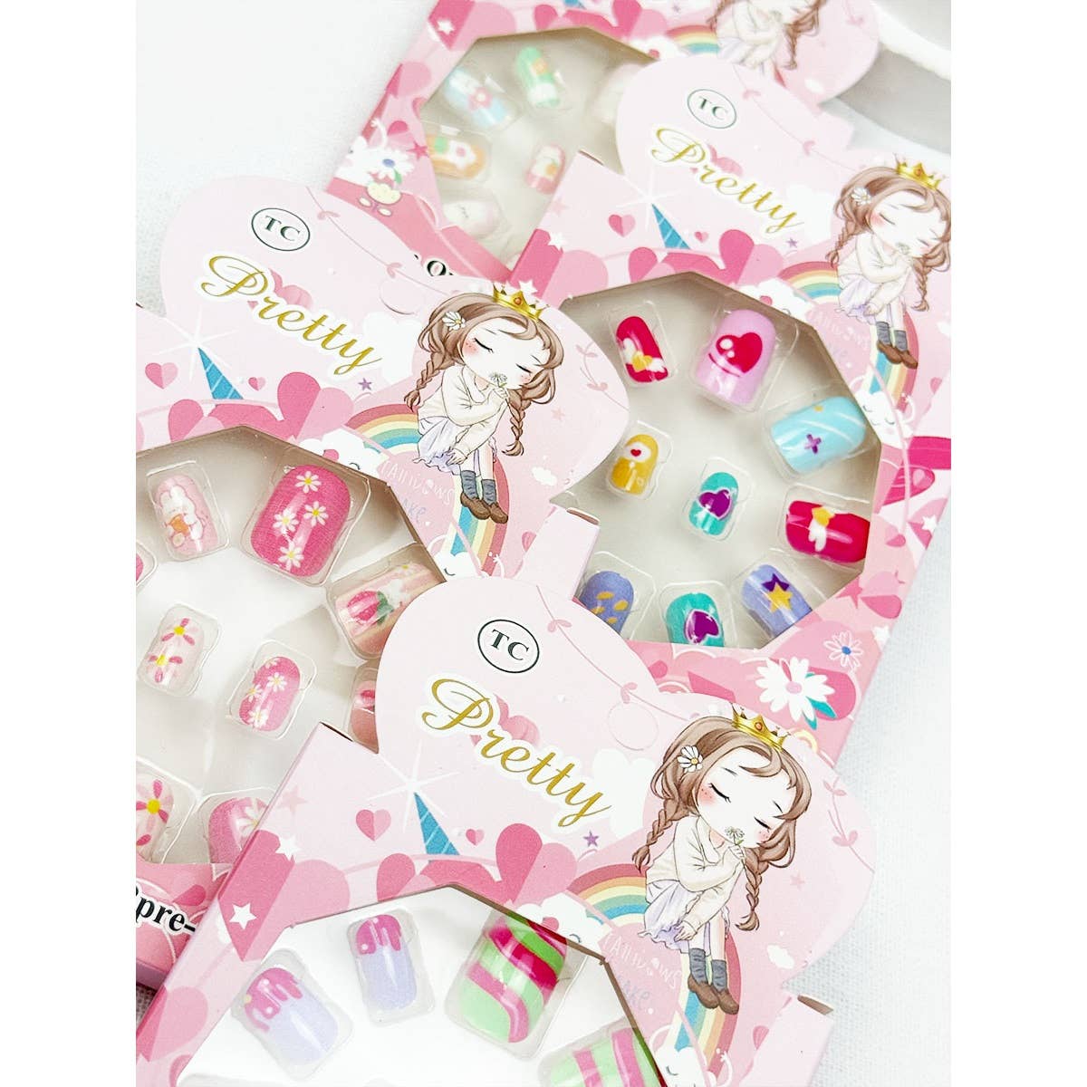 Cute Fancy Press On Kids Nails Set: MIX COLOR / ONE(12)