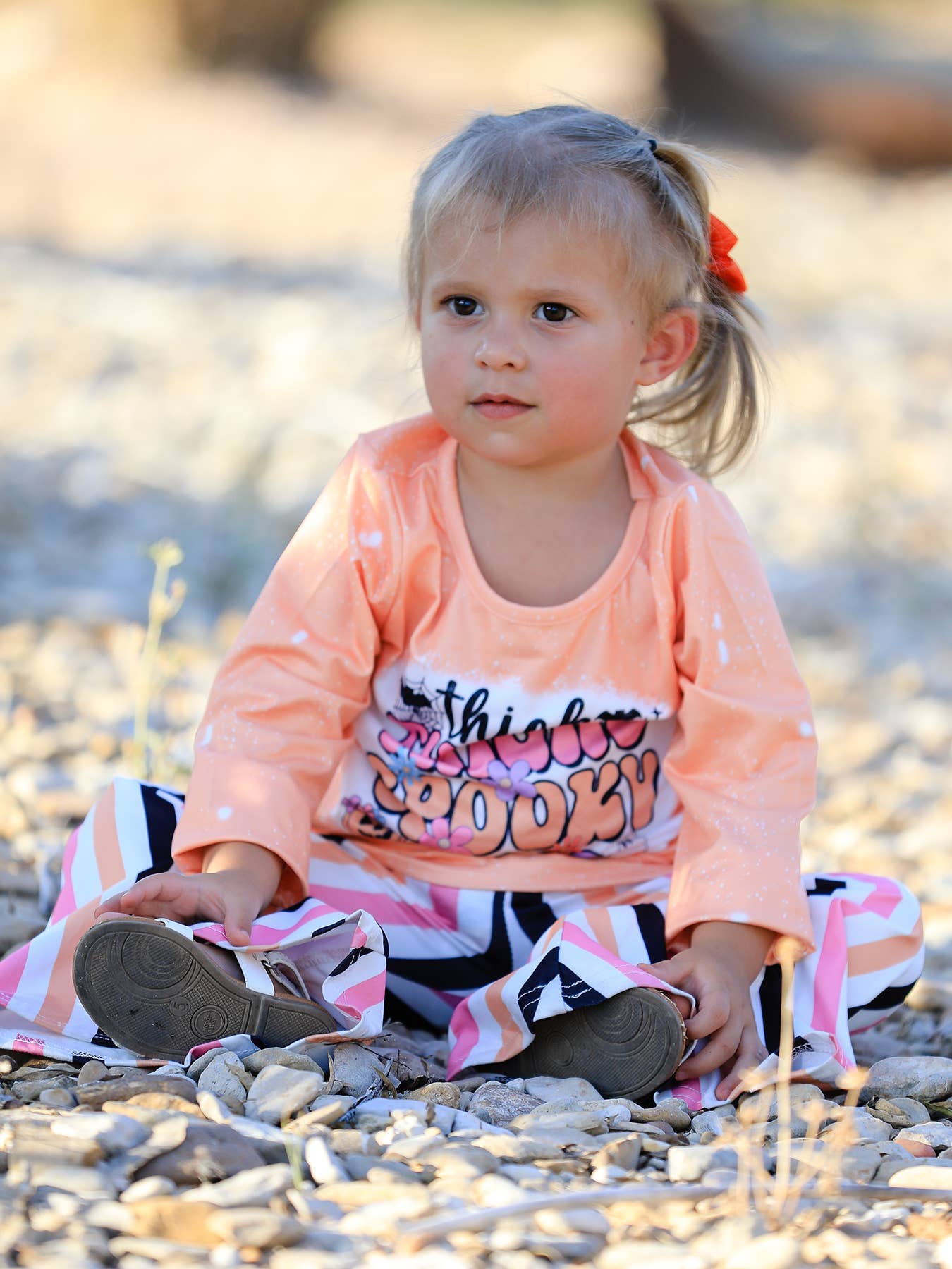 Halloween Letter Bleached Top + Striped Flared Pants