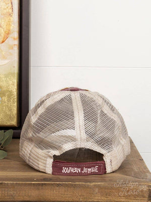 GIRLS Vintage Maroon Distressed Hat with Beige Mesh: Maroon / One Size