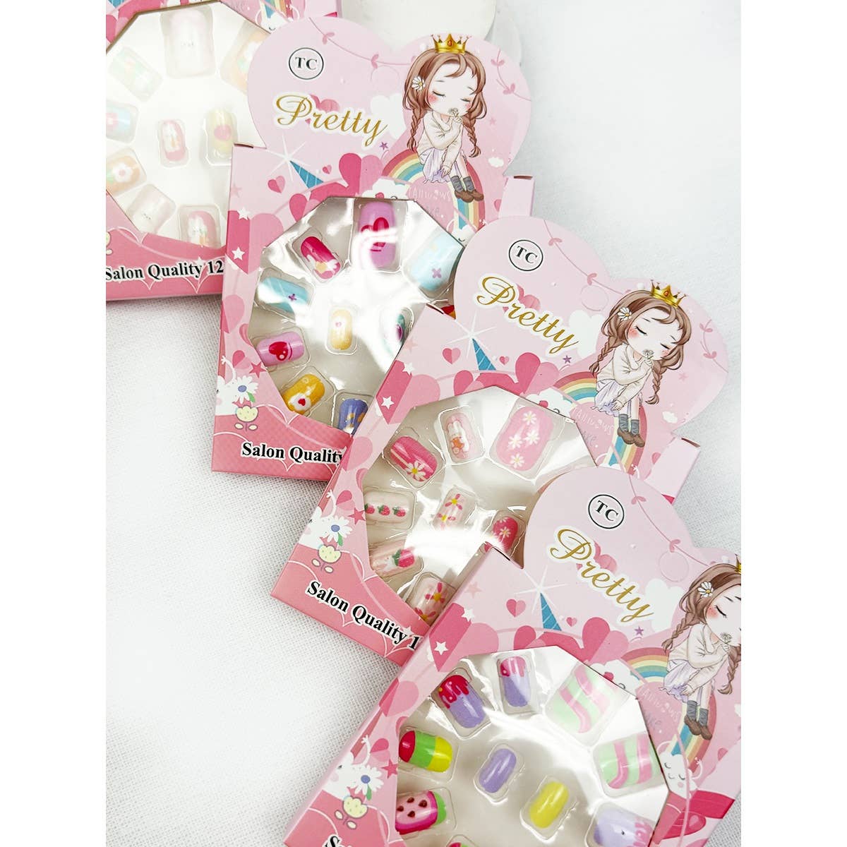Cute Fancy Press On Kids Nails Set: MIX COLOR / ONE(12)