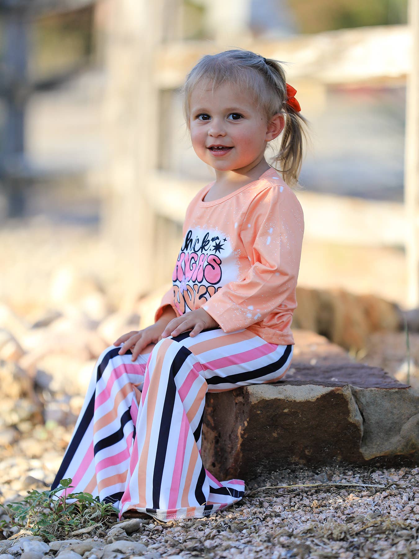 Halloween Letter Bleached Top + Striped Flared Pants