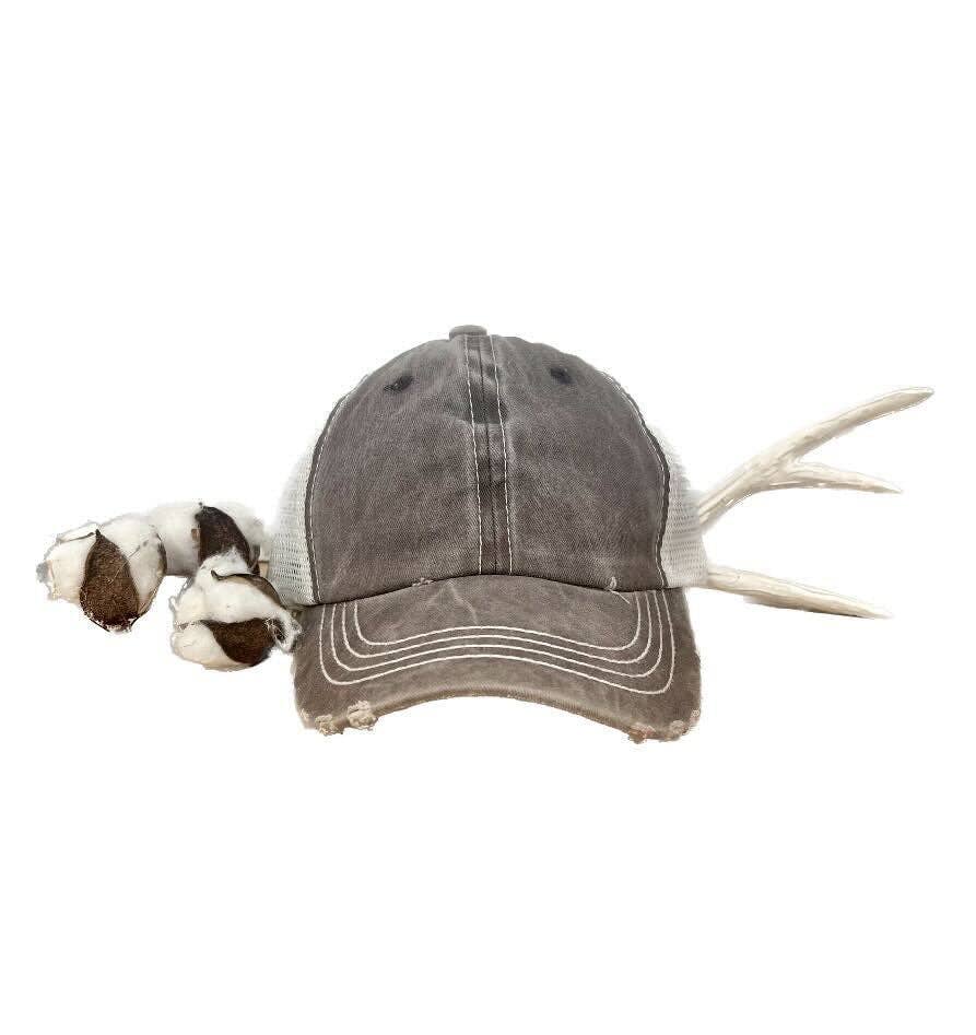 GIRLS Light Brown Distressed Hat with Mesh: Light Brown / One Size