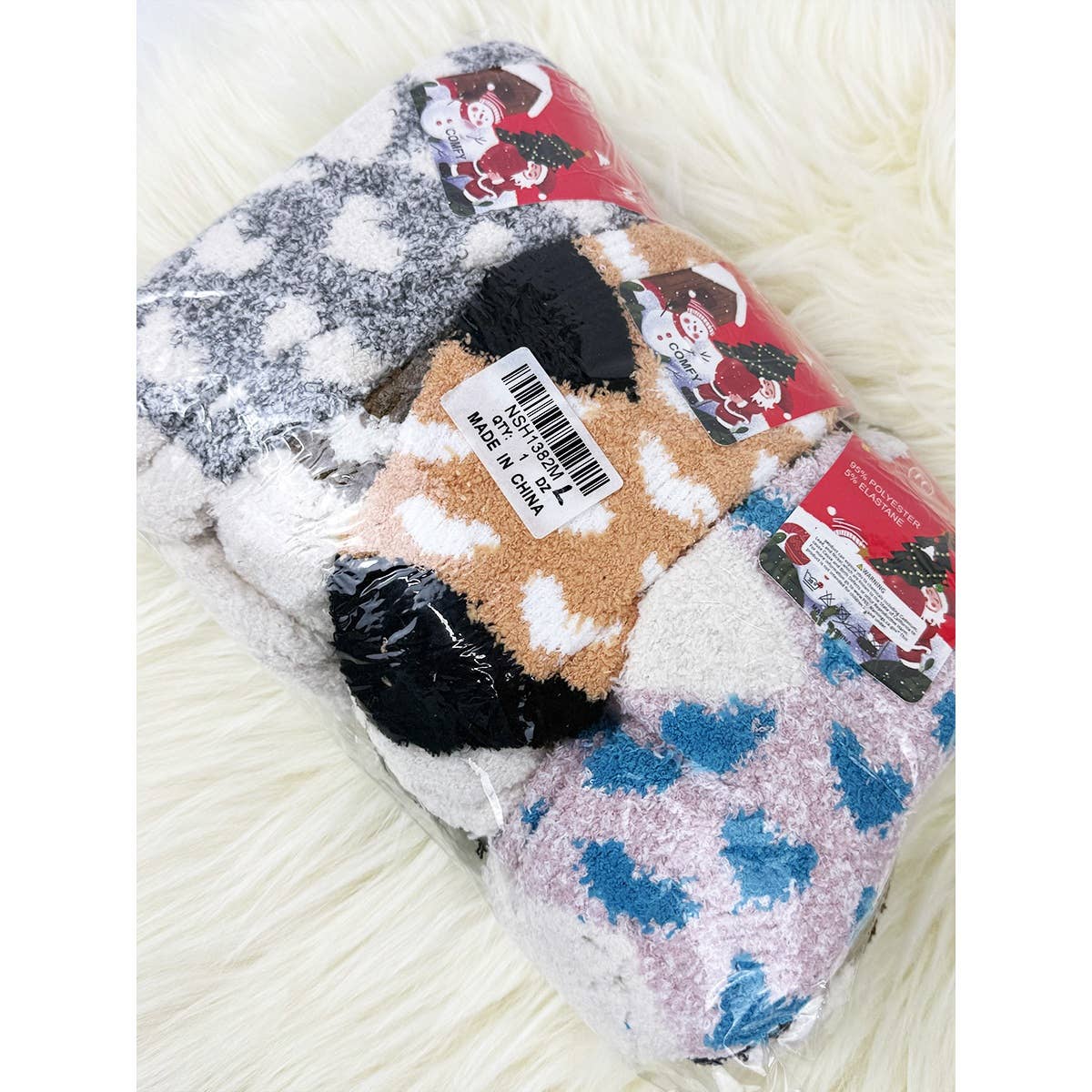 Kids Heart Print Fluffy Socks: MIX COLOR / ONE(12)