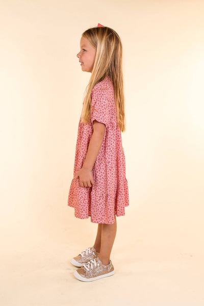 Girl's Glam-ulous Pink Leopard Midi Dress: Pink