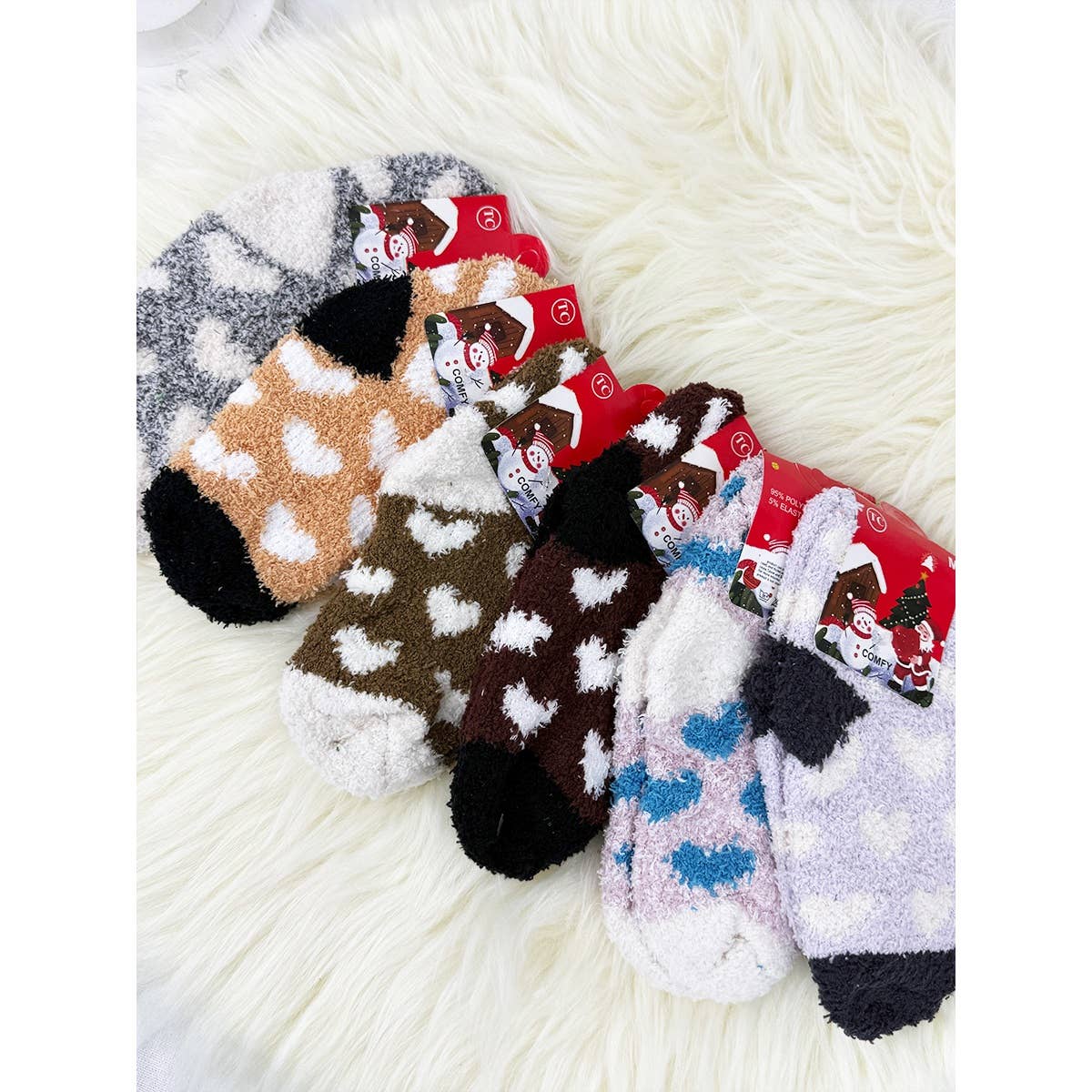 Kids Heart Print Fluffy Socks: MIX COLOR / ONE(12)