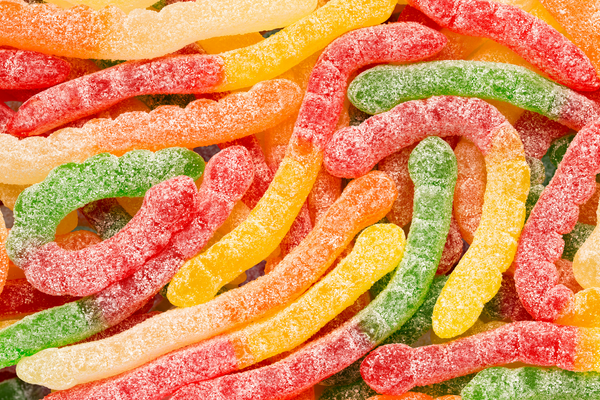 Large Sour Assorted Fruit Gummi Worms: (7oz / 198.1g)