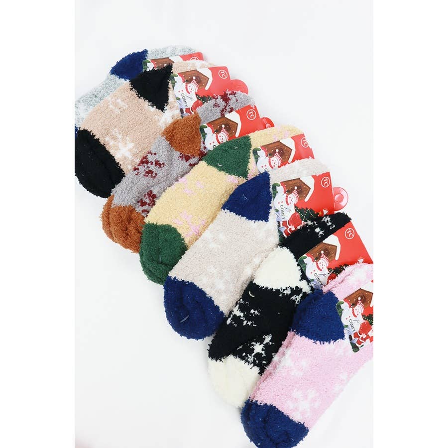 Kids Snow Flack Print Fluffy Socks : MIX COLOR / ONE(12)
