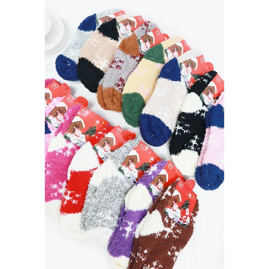 Kids Snowflake Print Fluffy Socks: MIX COLOR / ONE