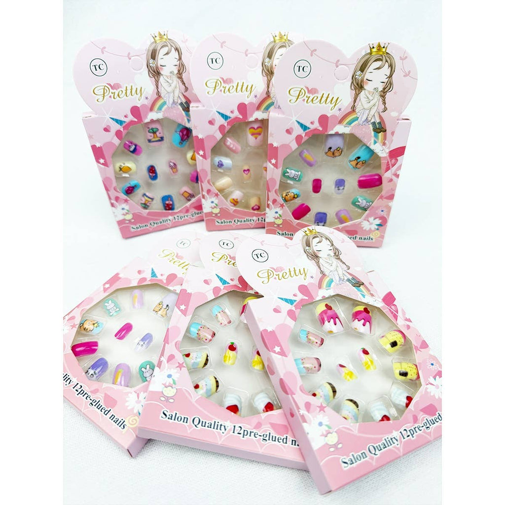 Cute Fancy Press On Kids Nails Set: MIX COLOR / ONE(12)