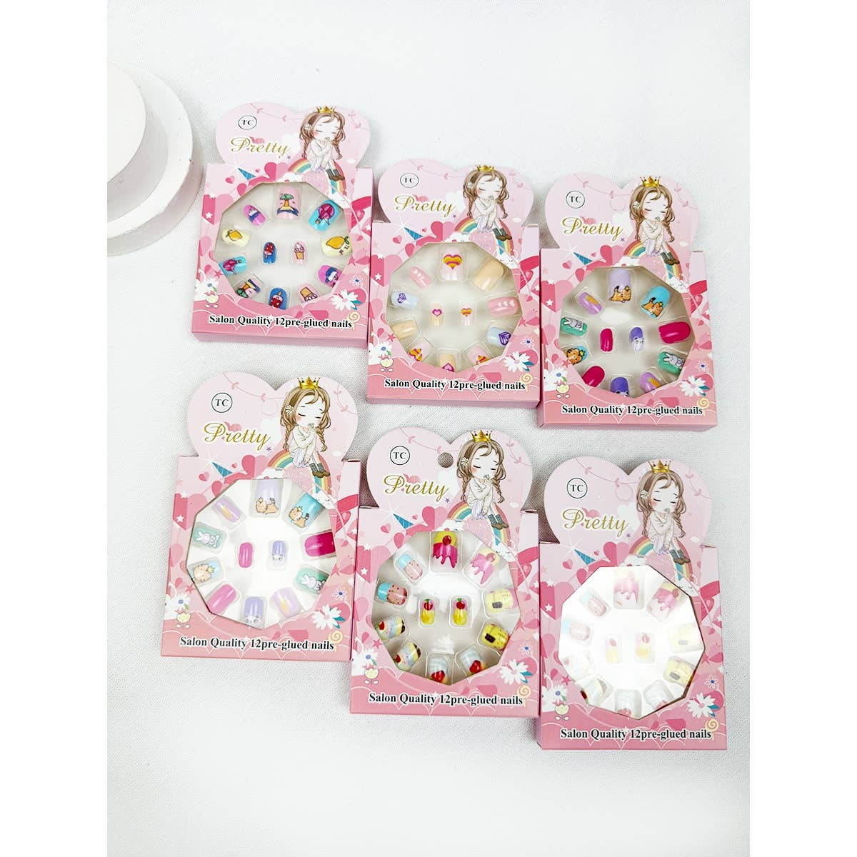 Cute Fancy Press On Kids Nails Set: MIX COLOR / ONE(12)