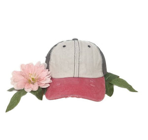 GIRLS Beige, Brown and Coral Distressed Hat: Coral / One Size