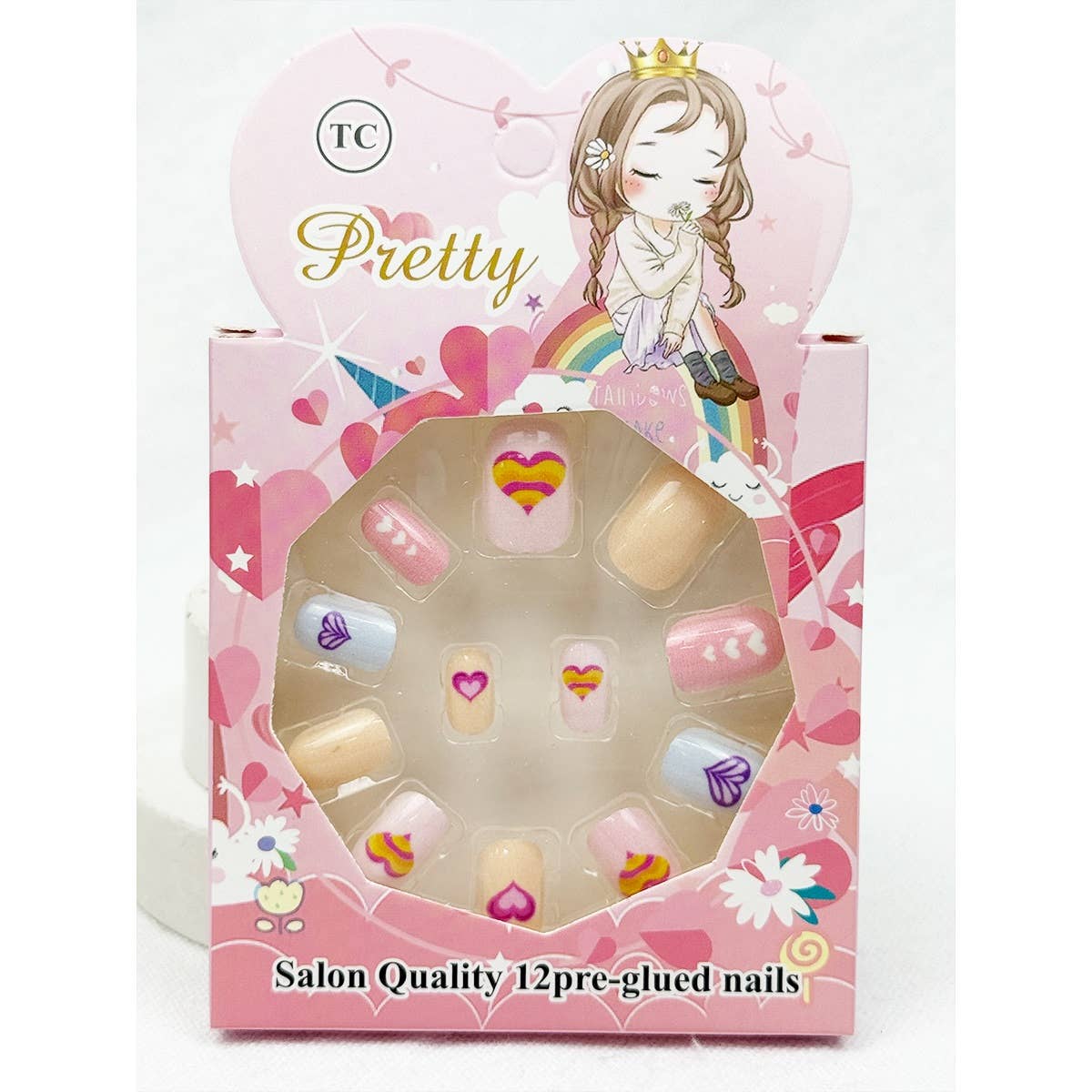 Cute Fancy Press On Kids Nails Set: MIX COLOR / ONE(12)