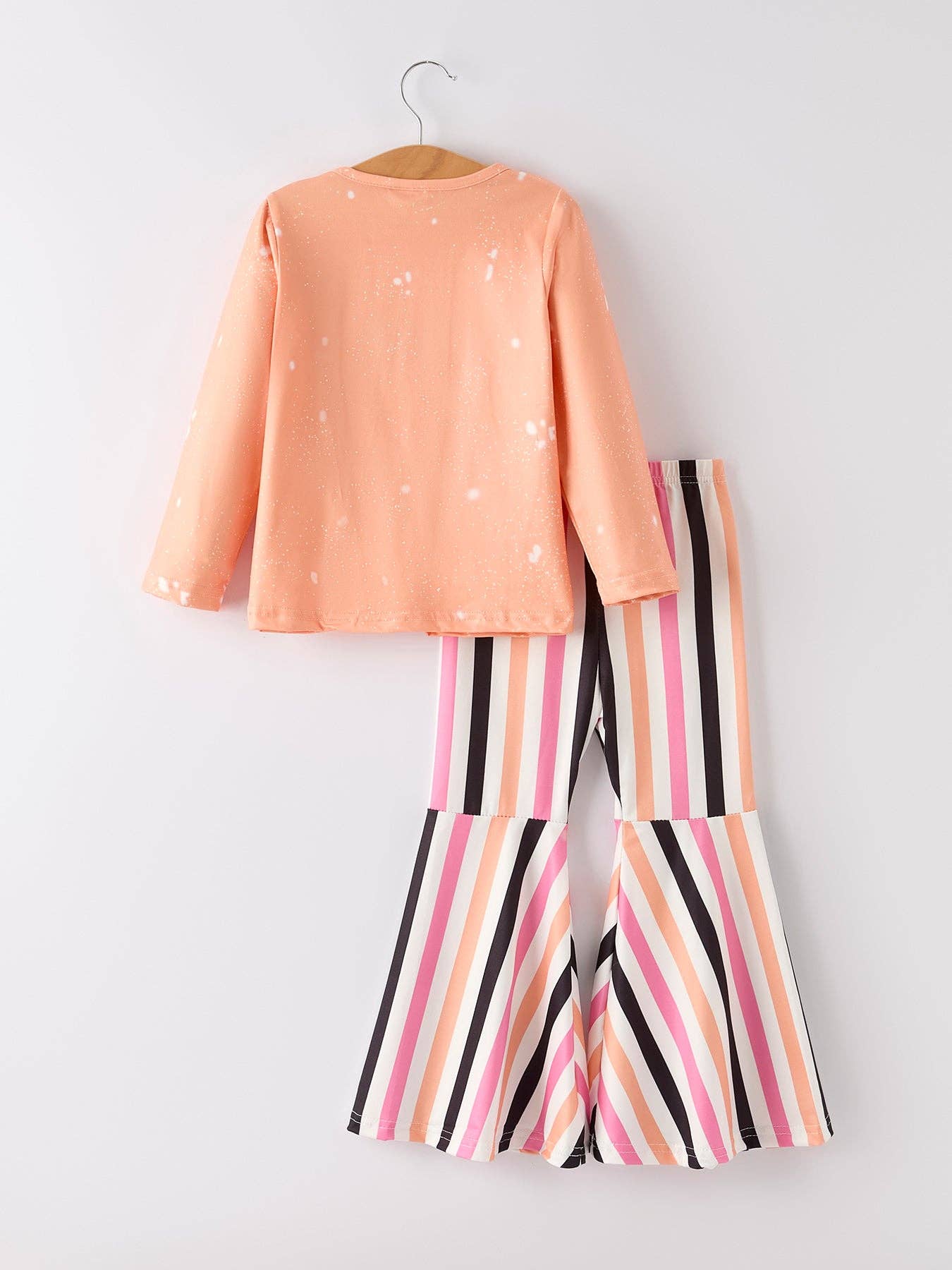 Halloween Letter Bleached Top + Striped Flared Pants