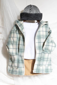 PLAID FULL ZIP HOODED CUTE JACKET: MINT