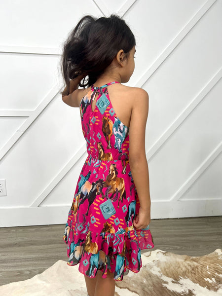 Girls Wide Open Spaces Horse Printed Dress: Pink