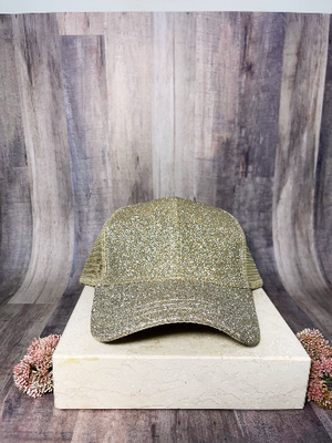 GIRLS champagne high ponytail glitter hat: Gold / One Size