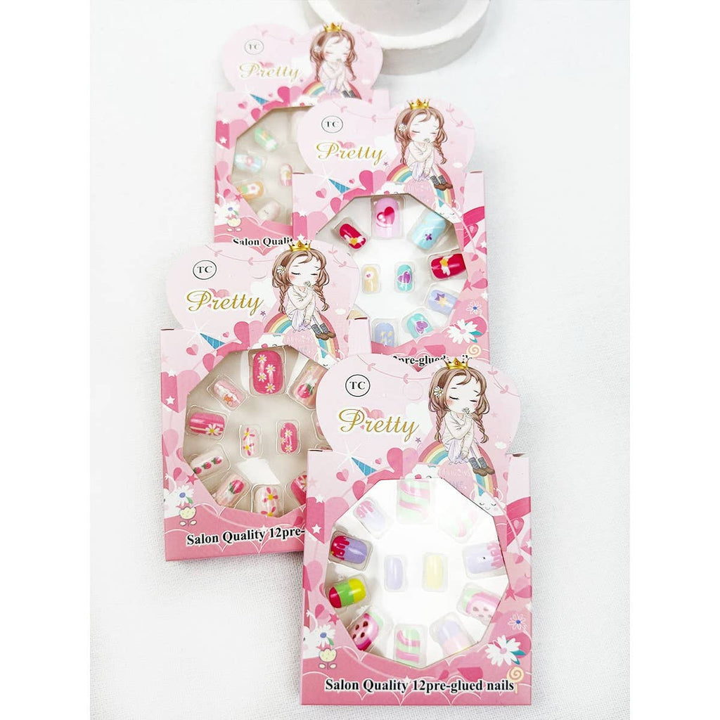 Cute Fancy Press On Kids Nails Set: MIX COLOR / ONE(12)