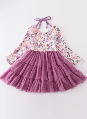 Purple Floral Tiered Dress
