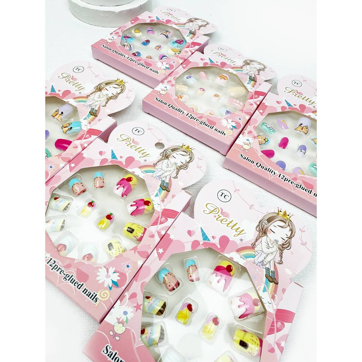 Cute Fancy Press On Kids Nails Set: MIX COLOR / ONE(12)