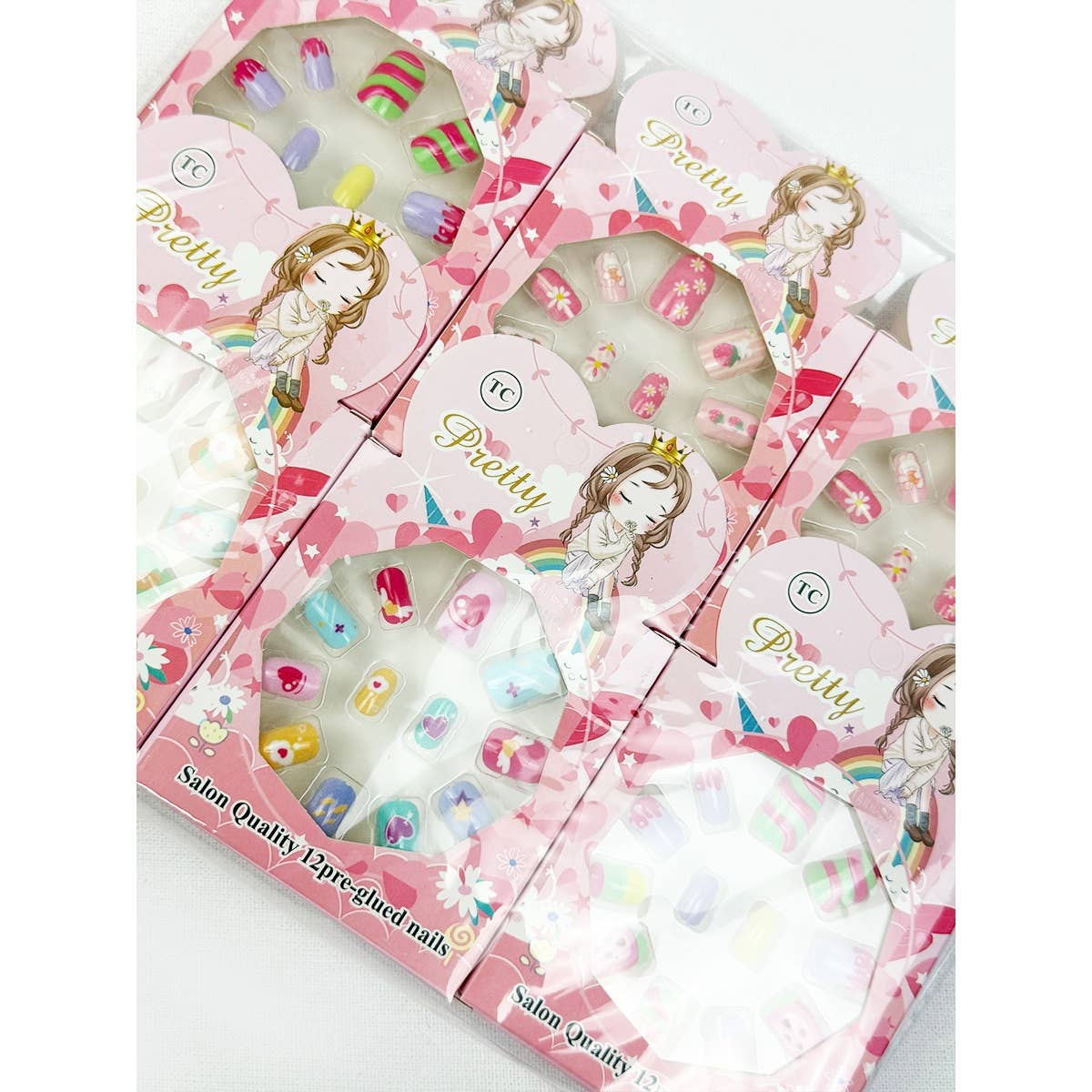 Cute Fancy Press On Kids Nails Set: MIX COLOR / ONE(12)