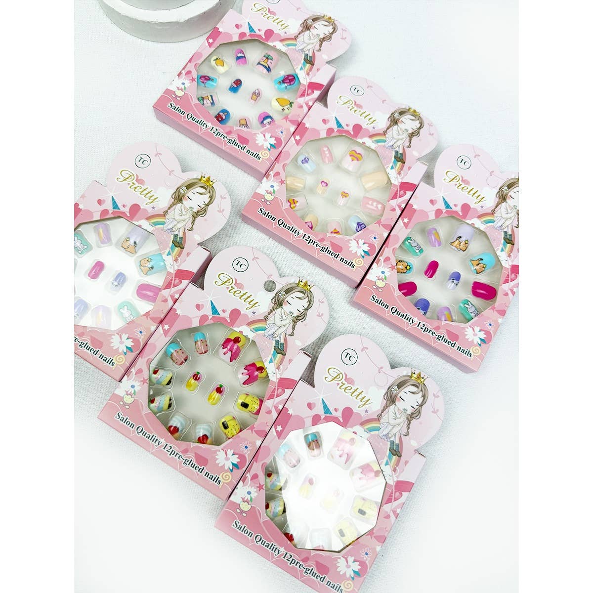 Cute Fancy Press On Kids Nails Set: MIX COLOR / ONE(12)