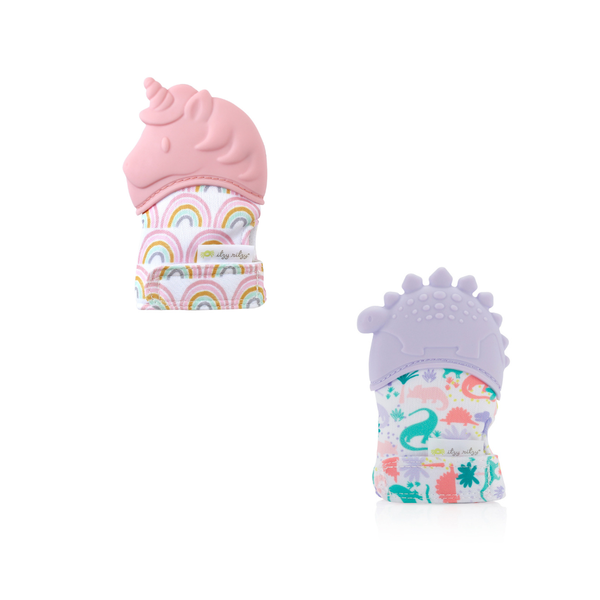 Itzy Mitt™ Silicone Teething Mitts: Lilac Dino