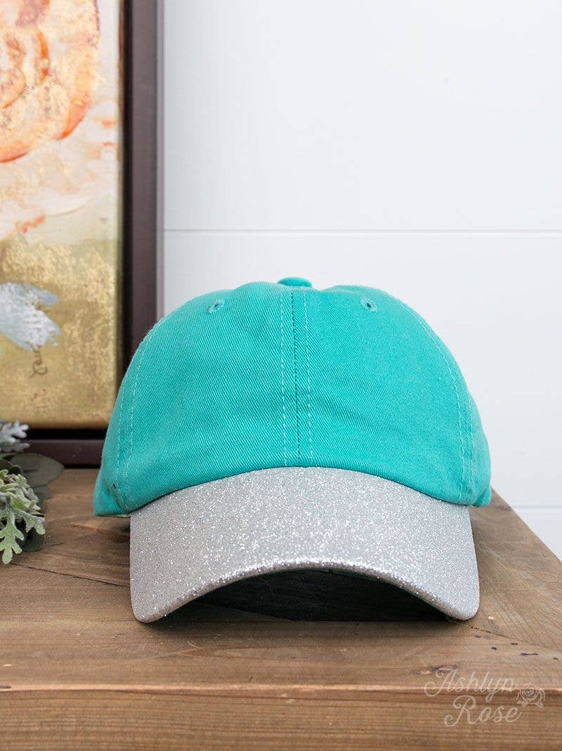 GIRLS Silver Glitter Bill Hat, Turquoise: Turquoise / One Size