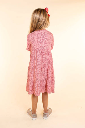 Girl's Glam-ulous Pink Leopard Midi Dress: Pink