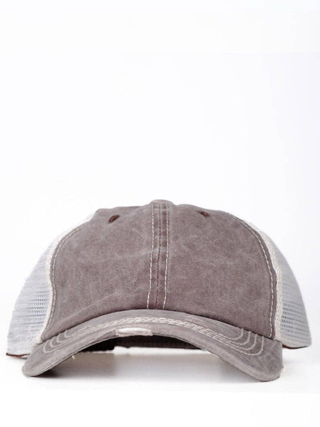 GIRLS Light Brown Distressed Hat with Mesh: Light Brown / One Size