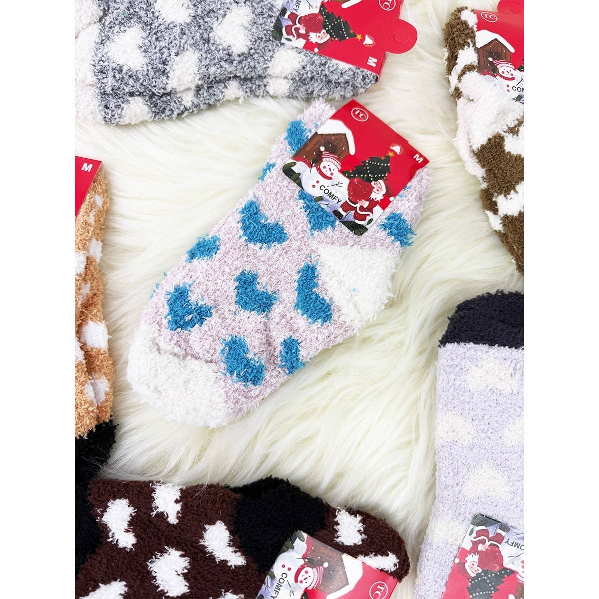 Kids Heart Print Fluffy Socks: MIX COLOR / ONE(12)