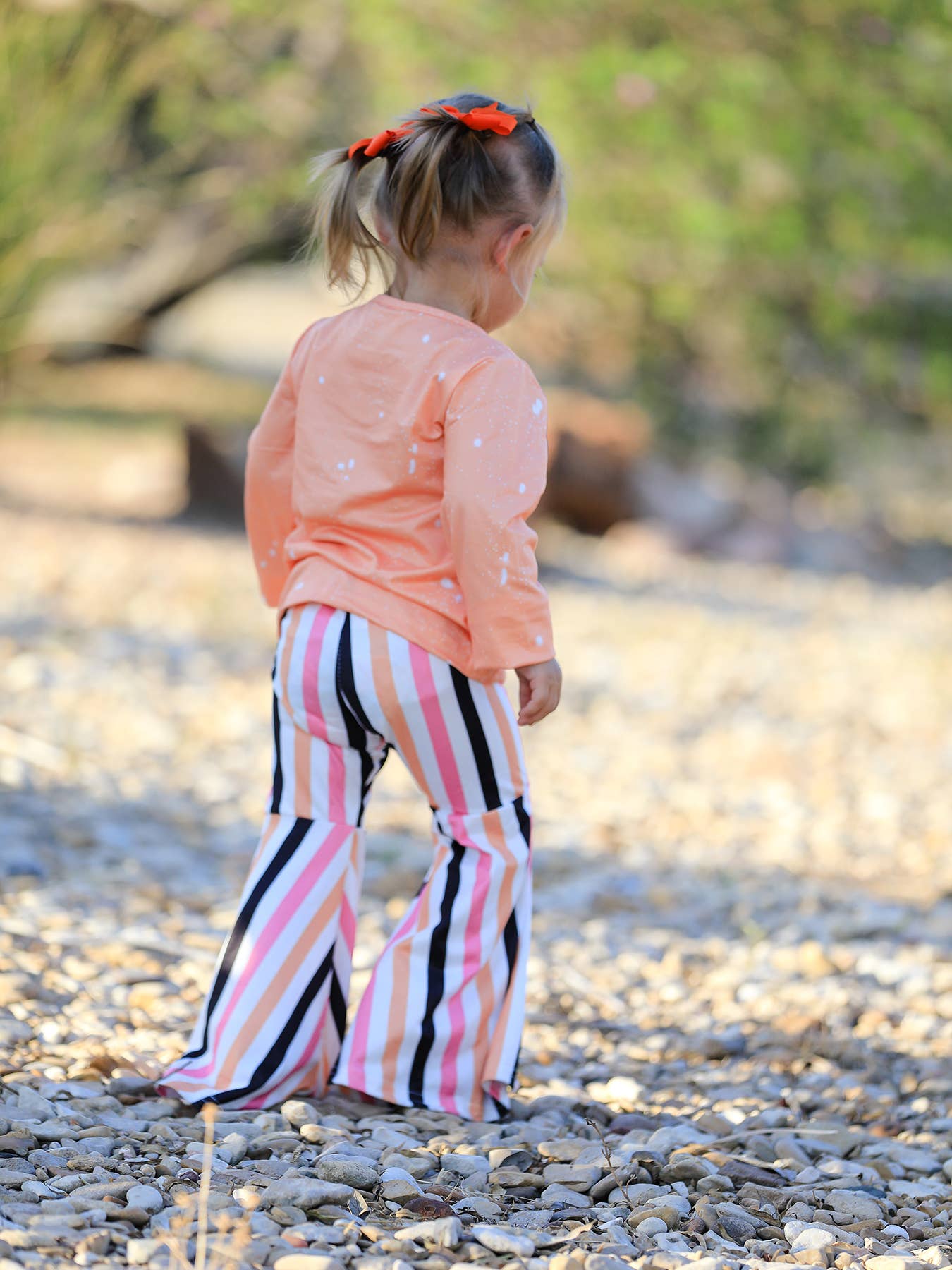 Halloween Letter Bleached Top + Striped Flared Pants