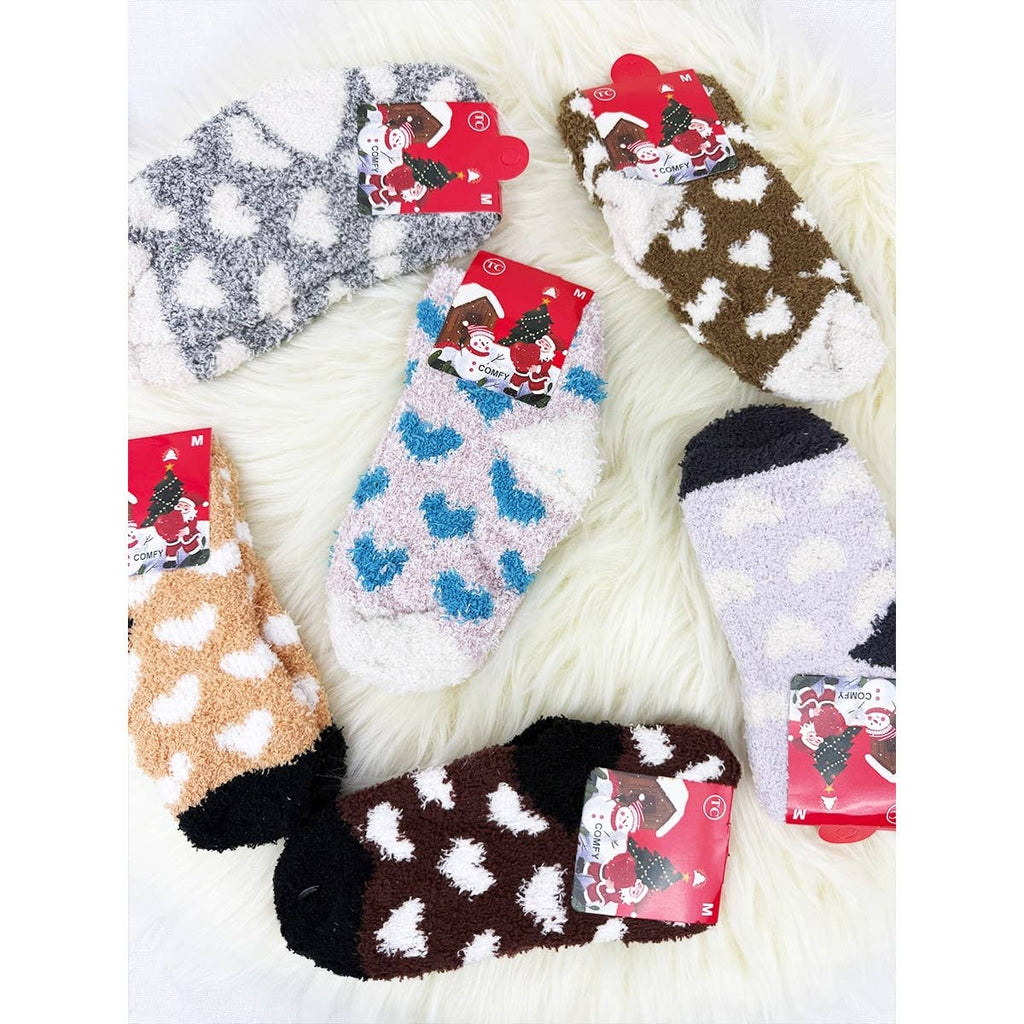 Kids Heart Print Fluffy Socks: MIX COLOR / ONE(12)