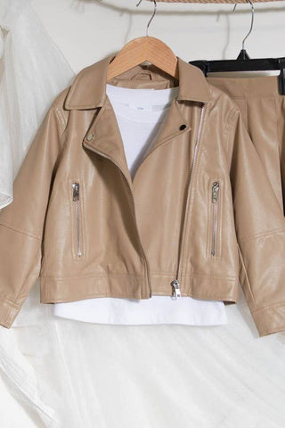 LEATHER BIKER JACKET: Beige