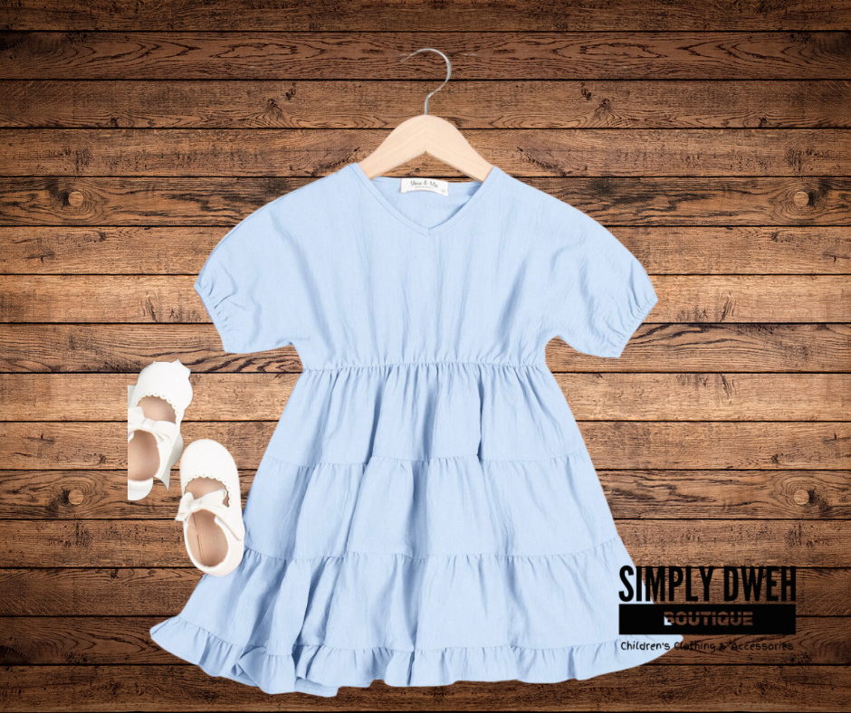 V-NECK SHORT SLEEVE TIERED DRESS