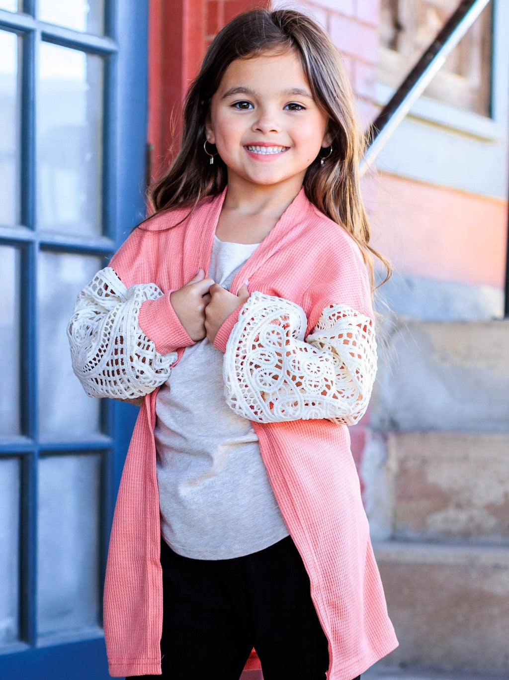 Girls Sweet Mood Lace Sleeve Cardigan: Pink