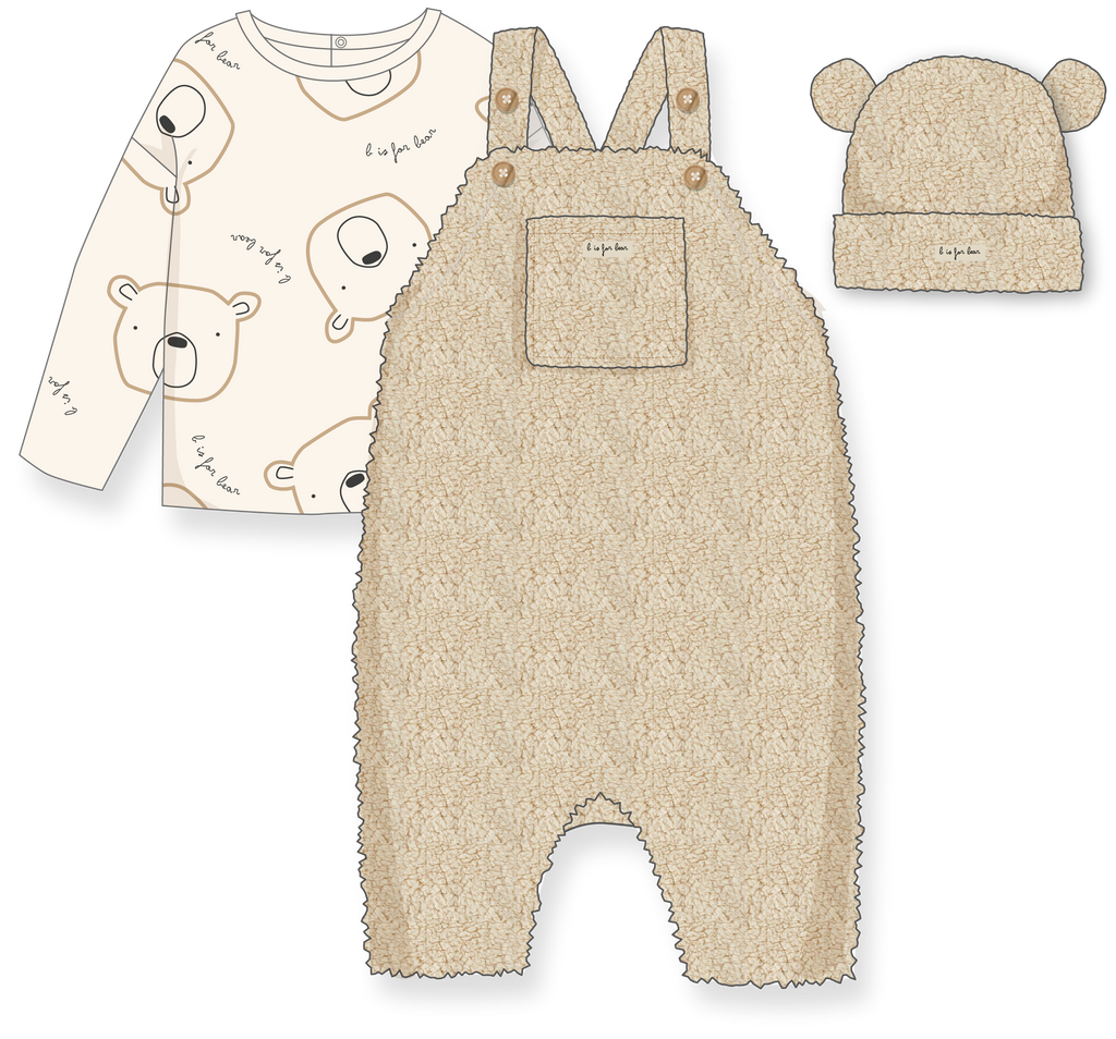 Sherpa Dungarees, Long Sleeve T-shirt and Hat- B is for Bear