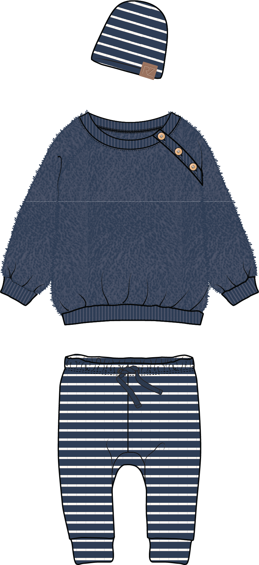 Boys Sherpa Top and Joggers: Navy Stripe