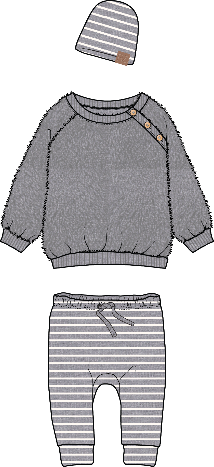 Boys Sherpa Top and Joggers: Grey Stripe