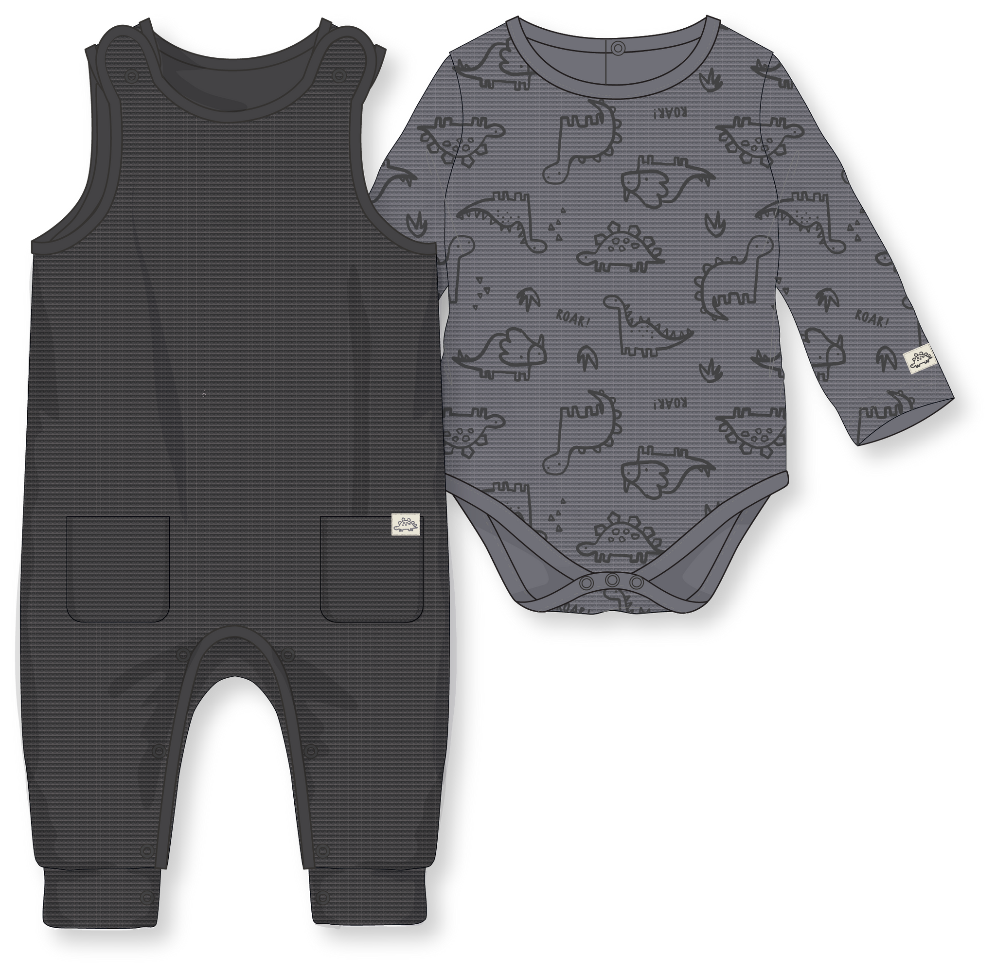 Waffle Print Bodysuit and Dungarees: Dinosaur