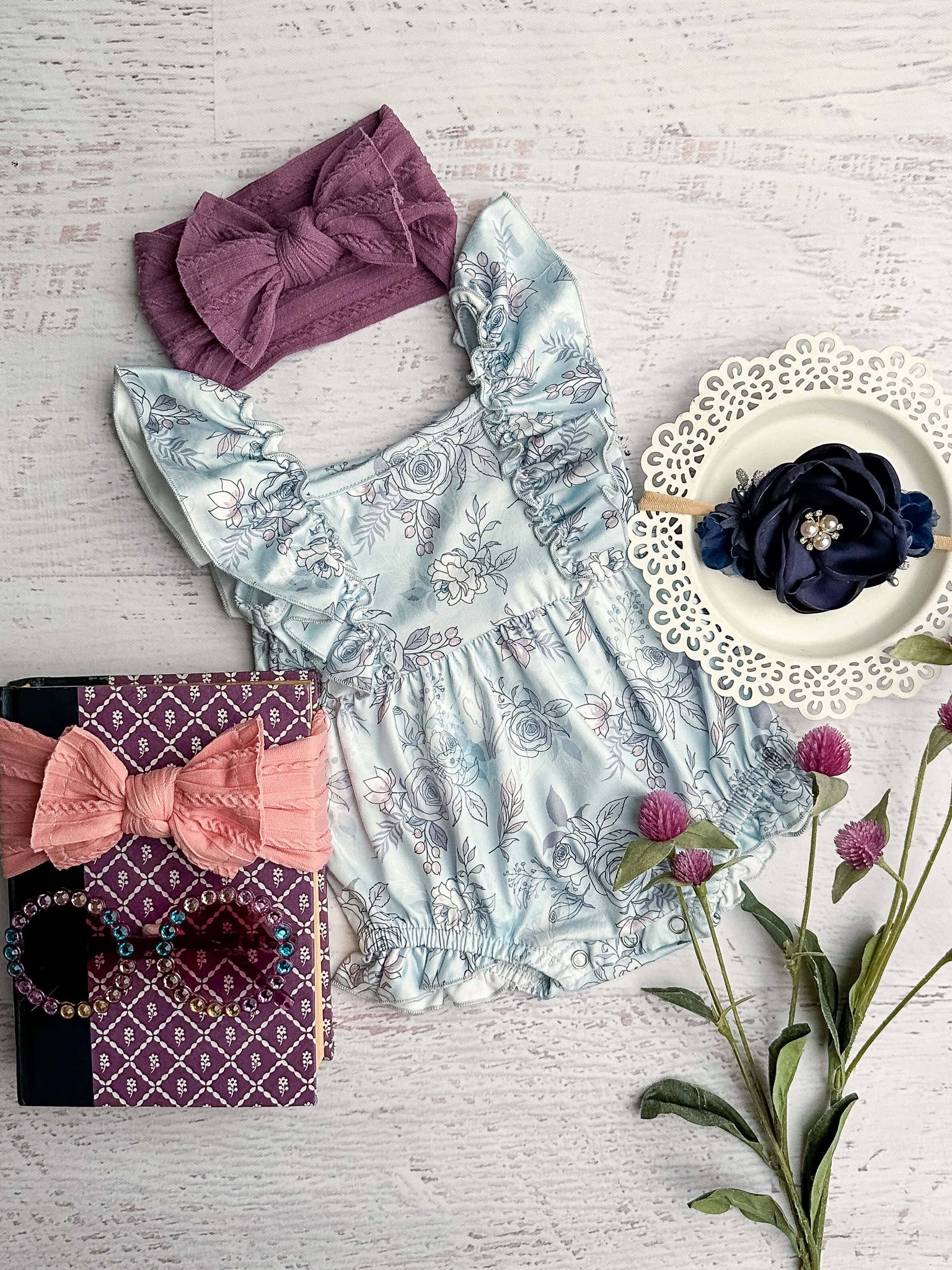 Blue & Lavender Floral Ruffle Sleeve Onesie