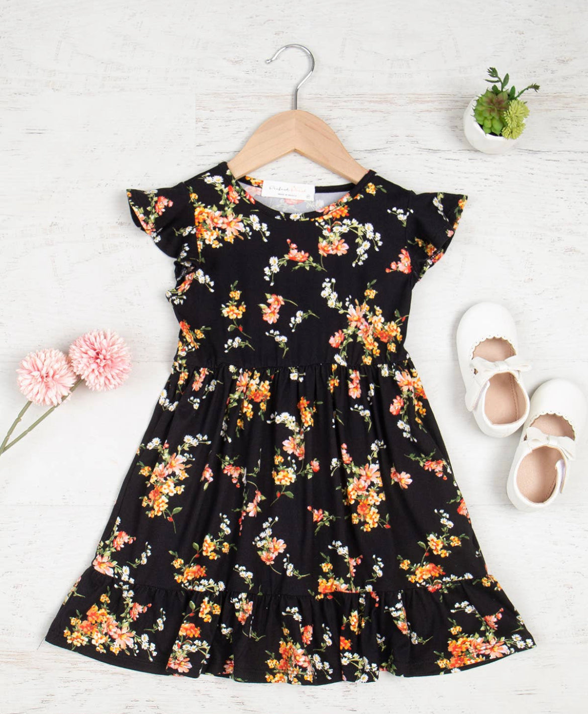 Black & Peach Ruffle Dress