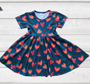 Red & Coral Heart Twirl Dress