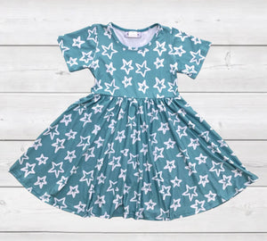 White Stars Field of Jade Twirl Dress